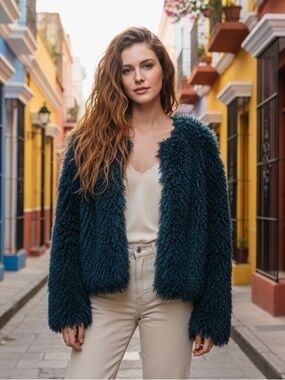 Du Monde fuzzy shag jacket faux fur jacket l